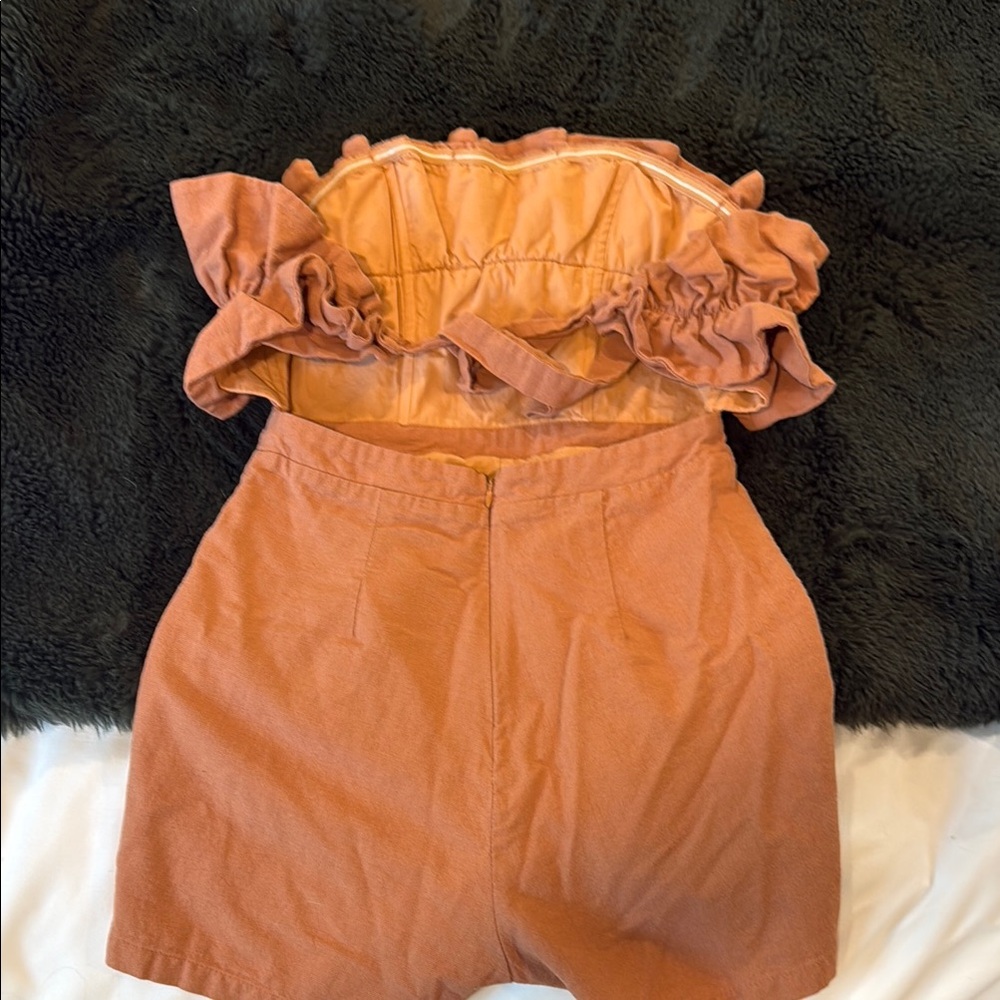 Rust Ruffle Strapless Romper - Picture 4 of 5